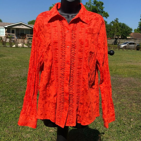 Chico's Tops - Chico's Long Sleeve Orange/Coral Button Down Top XL